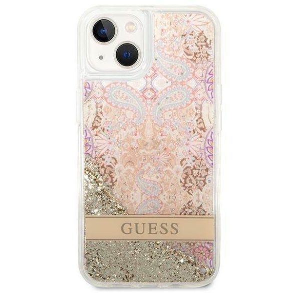 Guess GUHCP14MLFLSD iPhone 14 Plus / 15 Plus 6.7" arany keménytok Paisley Liquid Glitter