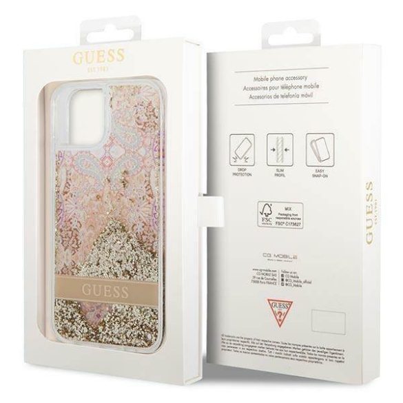 Guess GUHCP14MLFLSD iPhone 14 Plus / 15 Plus 6.7" arany keménytok Paisley Liquid Glitter