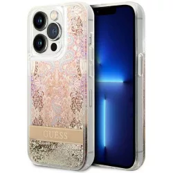   Guess GUHCP14LLFLSD iPhone 14 Pro 6,1" arany Paisley folyékony csillogó kristályos keménytok