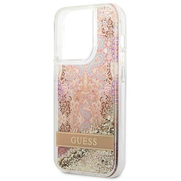 Guess GUHCP14LLFLSD iPhone 14 Pro 6,1" arany Paisley folyékony csillogó kristályos keménytok