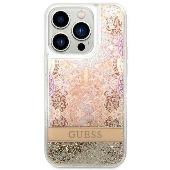 Guess GUHCP14XLFLSD iPhone 14 Pro Max 6,7" arany Paisley folyékony csillogó kristályos keménytok