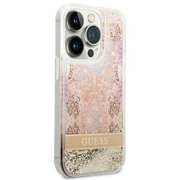 Guess GUHCP14XLFLSD iPhone 14 Pro Max 6,7" arany Paisley folyékony csillogó kristályos keménytok