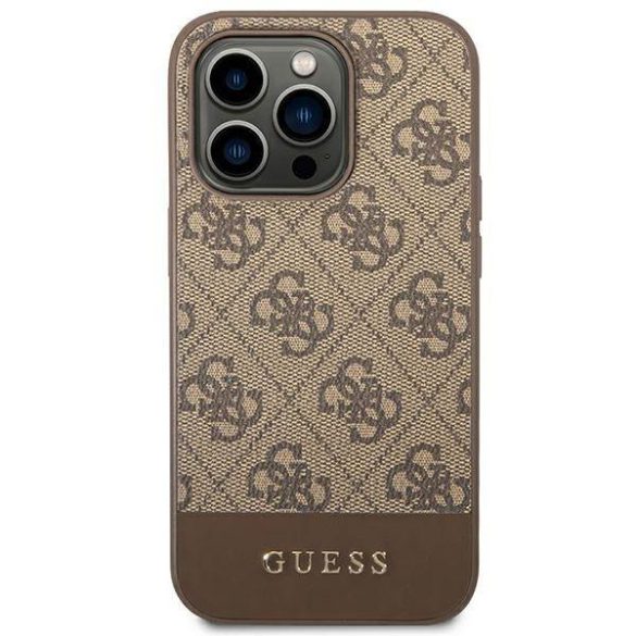 Guess GUHCP14LG4GLBR iPhone 14 Pro 6,1" barna 4G Stripe Collection keménytok