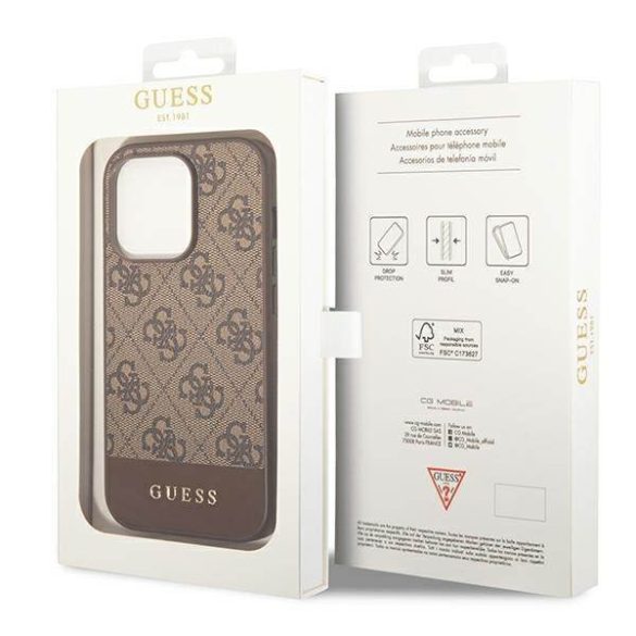 Guess GUHCP14LG4GLBR iPhone 14 Pro 6,1" barna 4G Stripe Collection keménytok