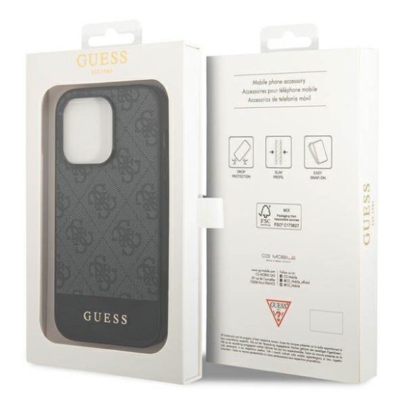 Guess GUHCP14LG4GLGR iPhone 14 Pro 6,1" szürke 4G Stripe Collection keménytok