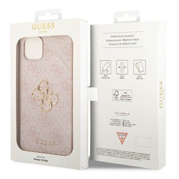 Guess GUHCP14M4GMGPI iPhone 14 Plus / 15 Plus 6.7" rózsaszín keménytok 4G nagy fém logóval