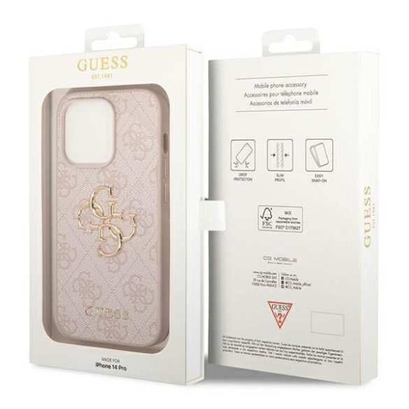 Guess GUHCP14L4GMGPI iPhone 14 Pro 6,1" rózsaszín 4G nagy fém logós keménytok