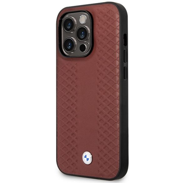 Etui BMW BMHMP14L22RFGR iPhone 14 Pro 6,1" bordó bőr gyémántmintás MagSafe tok