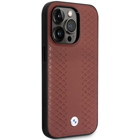 Etui BMW BMHMP14L22RFGR iPhone 14 Pro 6,1" bordó bőr gyémántmintás MagSafe tok