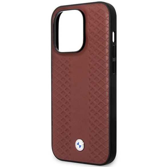 Etui BMW BMHMP14L22RFGR iPhone 14 Pro 6,1" bordó bőr gyémántmintás MagSafe tok