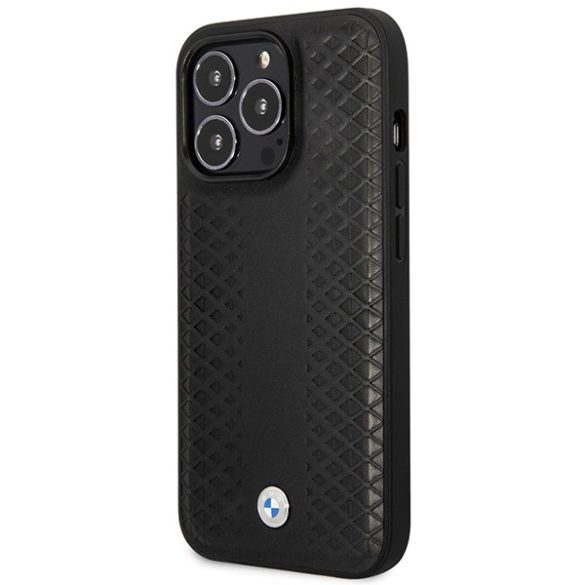 Etui BMW BMHMP14L22RFGK iPhone 14 Pro 6,1" fekete bőr gyémántmintás MagSafe tok