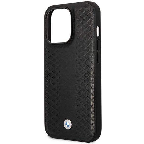 Etui BMW BMHMP14X22RFGK iPhone 14 Pro Max 6,7" fekete bőr gyémánt mintás MagSafe tok