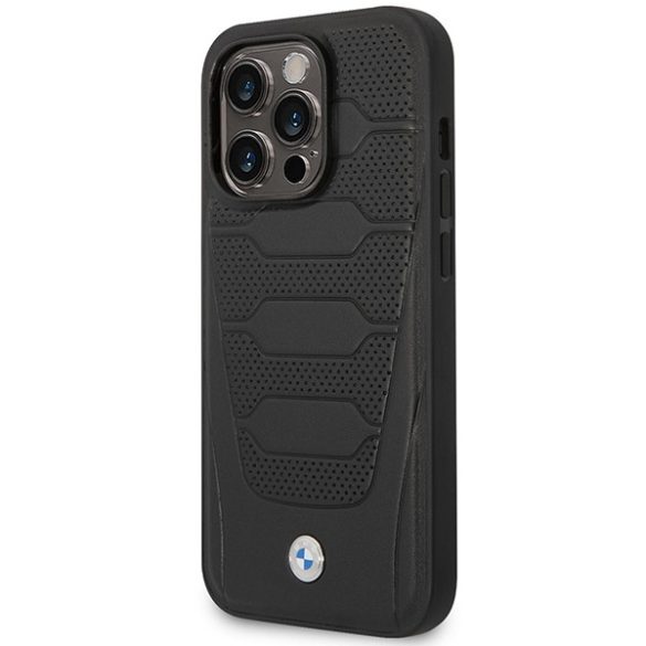 Etui BMW BMHMP14L22RPSK iPhone 14 Pro 6,1" fekete bőrülés mintás MagSafe tok