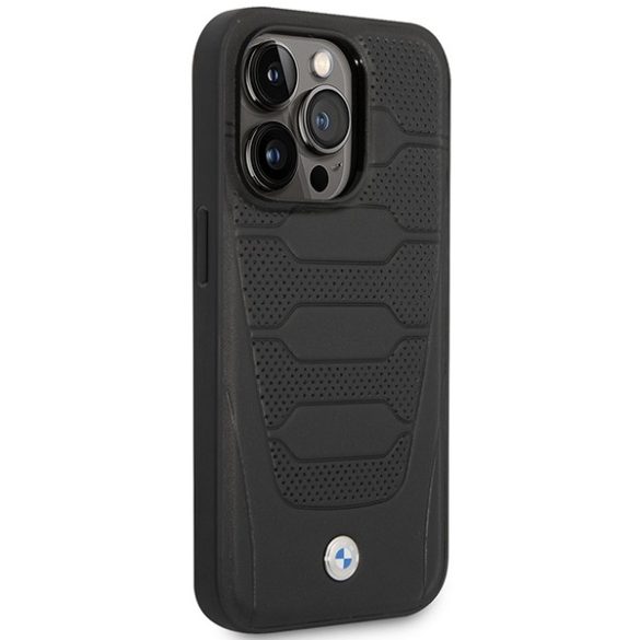 Etui BMW BMHMP14L22RPSK iPhone 14 Pro 6,1" fekete bőrülés mintás MagSafe tok