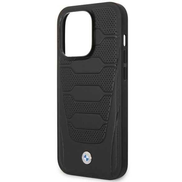 Etui BMW BMHMP14L22RPSK iPhone 14 Pro 6,1" fekete bőrülés mintás MagSafe tok