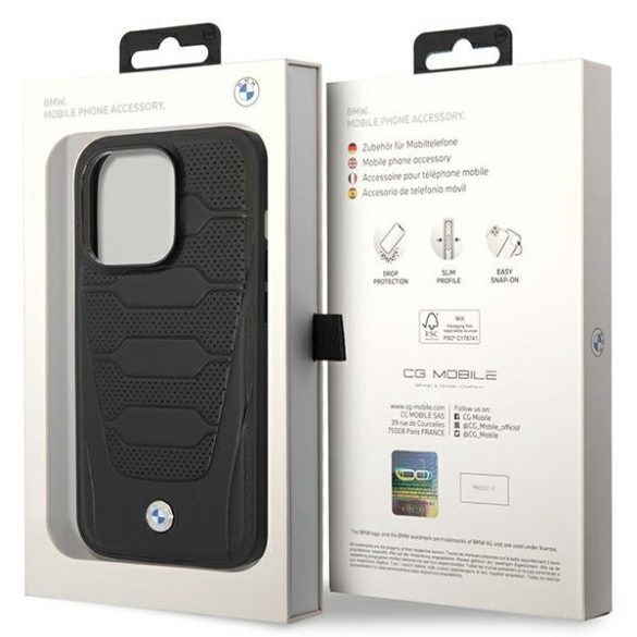 Etui BMW BMHMP14L22RPSK iPhone 14 Pro 6,1" fekete bőrülés mintás MagSafe tok
