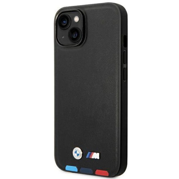 Etui BMW BMHMP14S22PTDK iPhone 14 / 15 / 13 6.1" fekete bőr bélyegző Tricolor Magsafe tok