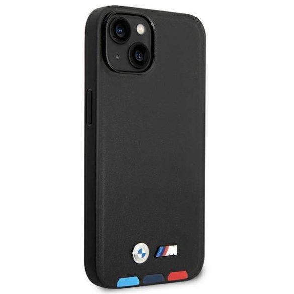 Etui BMW BMHMP14S22PTDK iPhone 14 / 15 / 13 6.1" fekete bőr bélyegző Tricolor Magsafe tok