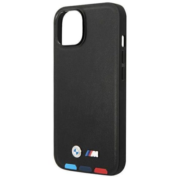 Etui BMW BMHMP14S22PTDK iPhone 14 / 15 / 13 6.1" fekete bőr bélyegző Tricolor Magsafe tok