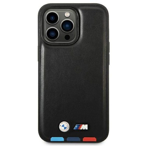 BMW BMHMP14L22PTDK iPhone 14 Pro 6,1" fekete bőr Stamp Tricolor Magsafe tok