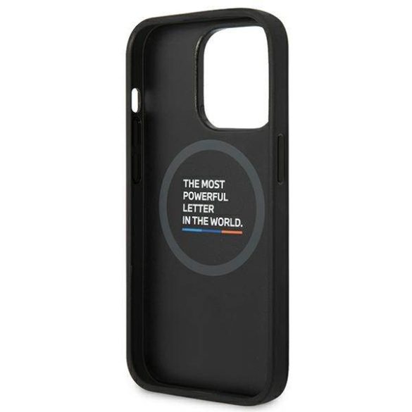 BMW BMHMP14L22PTDK iPhone 14 Pro 6,1" fekete bőr Stamp Tricolor Magsafe tok