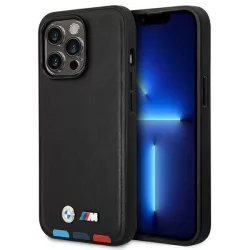   BMW BMHMP14X22PTDK iPhone 14 Pro Max 6,7" fekete bőr Stamp Tricolor Magsafe tok