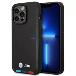   BMW BMHMP14X22PTDK iPhone 14 Pro Max 6,7" fekete bőr Stamp Tricolor Magsafe tok