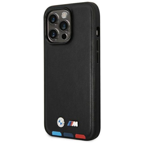 BMW BMHMP14X22PTDK iPhone 14 Pro Max 6,7" fekete bőr Stamp Tricolor Magsafe tok