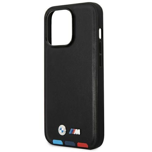 BMW BMHMP14X22PTDK iPhone 14 Pro Max 6,7" fekete bőr Stamp Tricolor Magsafe tok