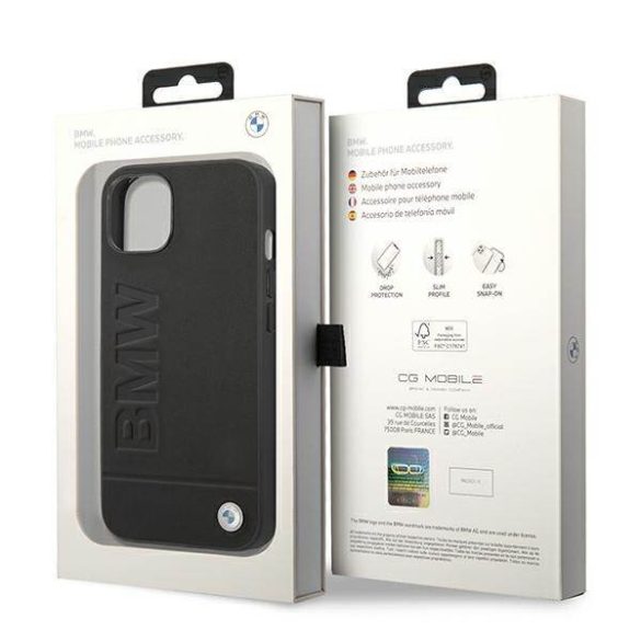 Etui BMW BMHCP14SSLLBK iPhone 14 / 15 / 13 6.1" fekete bőr bélyegző tok