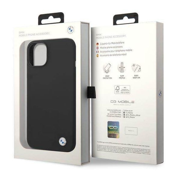 Etui BMW BMHCP14SSILBK iPhone 14 / 15 / 13 6.1" fekete szilikon fém logó tok