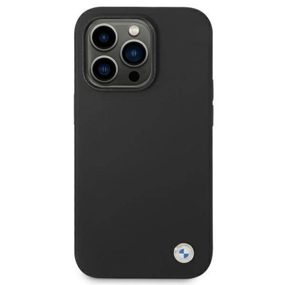 BMW BMHCP14LSILBK iPhone 14 Pro 6,1" fekete szilikon fém logós tok