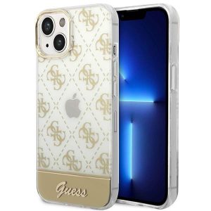 Guess GUHCP14MHG4MHG iPhone 14 Plus / 15 Plus 6.7" arany keménytok 4G Pattern Script