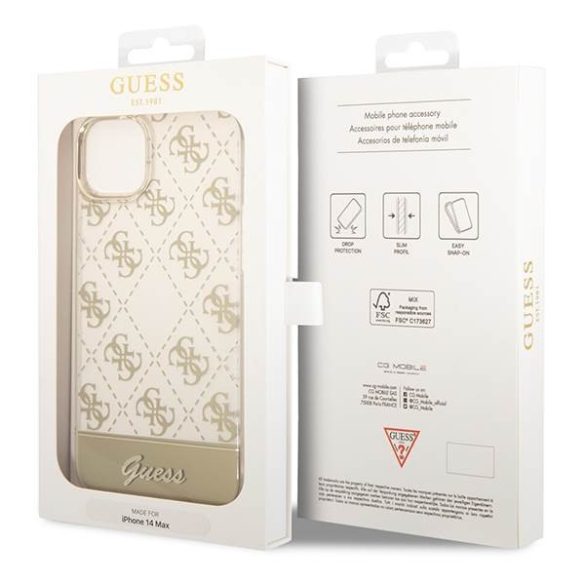 Guess GUHCP14MHG4MHG iPhone 14 Plus / 15 Plus 6.7" arany keménytok 4G Pattern Script