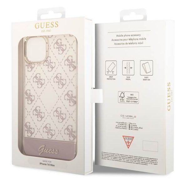 Guess GUHCP14SHG4MHP iPhone 14 6.1" rózsaszínű keménytok 4G mintás script