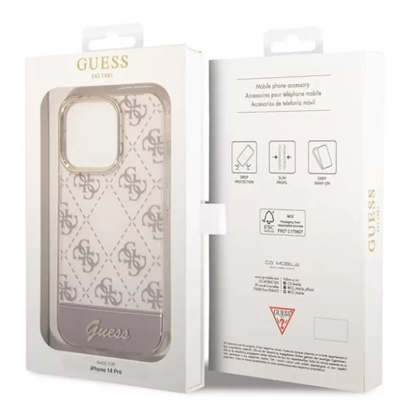 Guess GUHCP14LHG4MHP iPhone 14 Pro 6,1" rózsaszín 4G Pattern Script keménytok