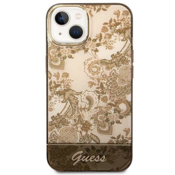 Guess GUHCP14SHGPLHC iPhone 14 / 15 / 13 6.1" okkersárga keménytok Porcelán kollekció