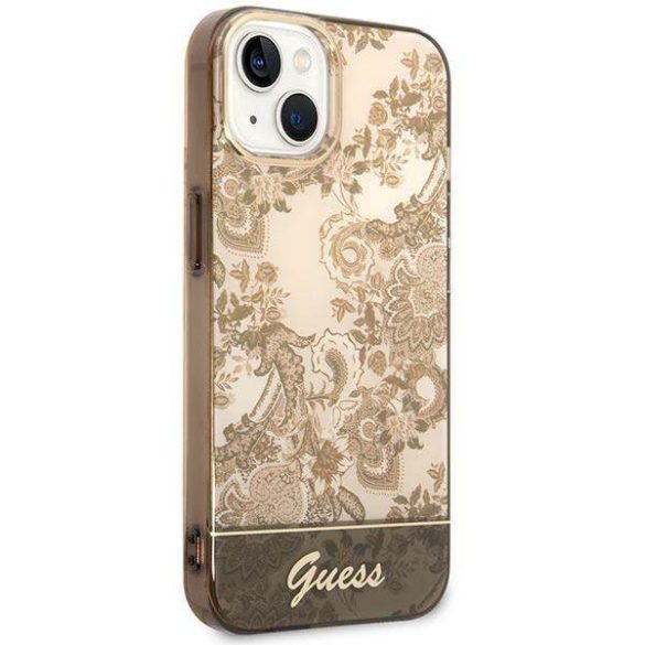 Guess GUHCP14SHGPLHC iPhone 14 / 15 / 13 6.1" okkersárga keménytok Porcelán kollekció