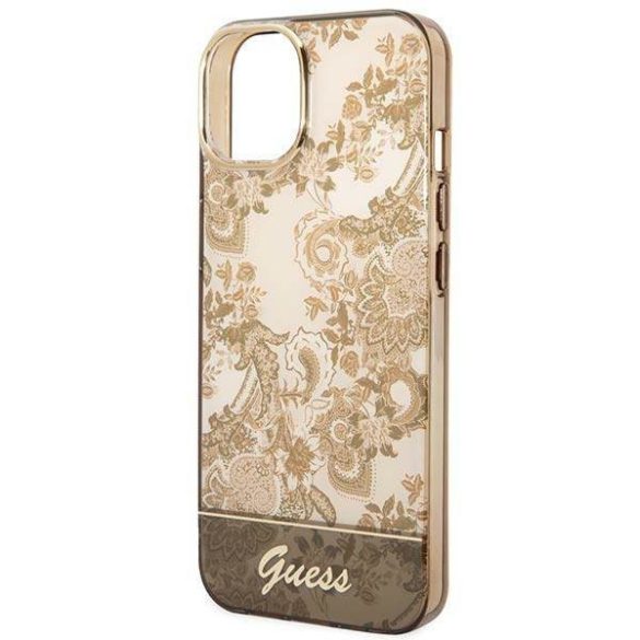 Guess GUHCP14SHGPLHC iPhone 14 / 15 / 13 6.1" okkersárga keménytok Porcelán kollekció