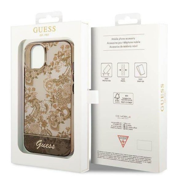 Guess GUHCP14SHGPLHC iPhone 14 / 15 / 13 6.1" okkersárga keménytok Porcelán kollekció