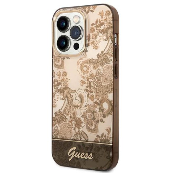 Guess GUHCP14LHGPLHC iPhone 14 Pro 6,1" okkersárga Porcelain Collection keménytok