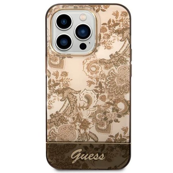 Guess GUHCP14LHGPLHC iPhone 14 Pro 6,1" okkersárga Porcelain Collection keménytok