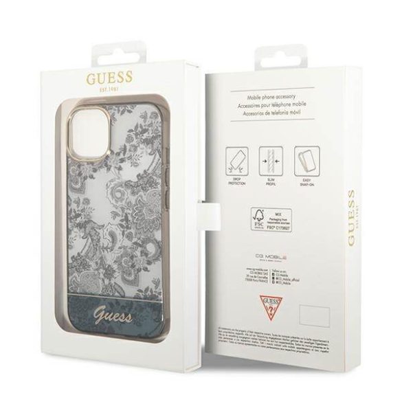 Guess GUHCP14MHGPLHG iPhone 14 Plus / 15 Plus 6.7" szürke keménytok Porcelán kollekció