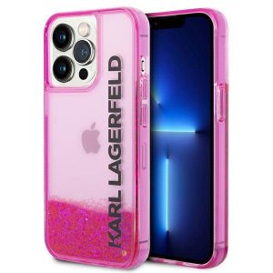 Karl Lagerfeld KLHCP14XLCKVF iPhone 14 Pro Max 6,7" rózsaszín folyékony csillogó kristályos keménytok Elong tok