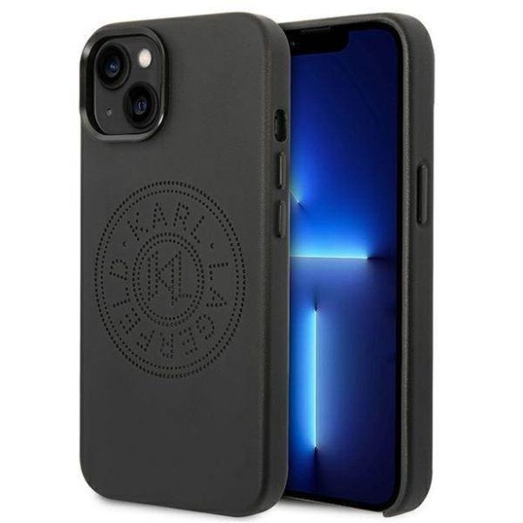 Karl Lagerfeld KLHCP14MFWHK iPhone 14 Plus / 15 Plus 6,7" keménytok fekete bőr perforált logóval