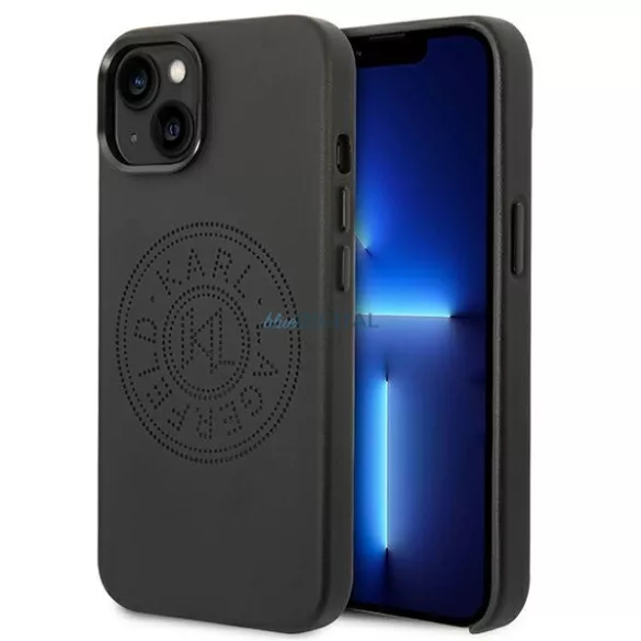 Karl Lagerfeld KLHCP14MFWHK iPhone 14 Plus 6,7" keménytok fekete bőr perforált logóval