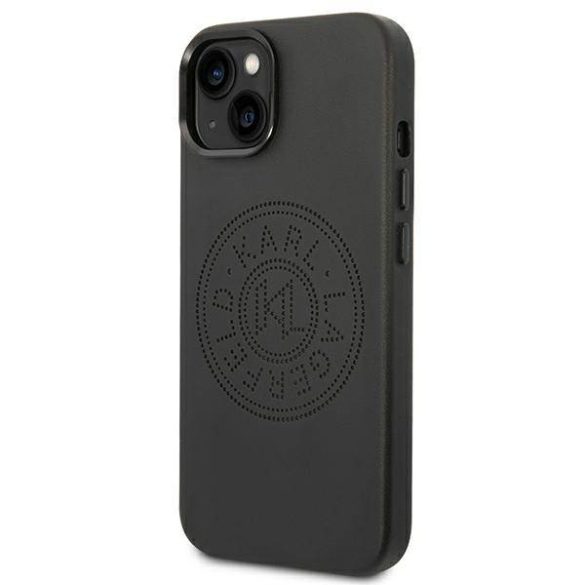 Karl Lagerfeld KLHCP14MFWHK iPhone 14 Plus / 15 Plus 6,7" keménytok fekete bőr perforált logóval