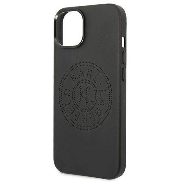 Karl Lagerfeld KLHCP14MFWHK iPhone 14 Plus / 15 Plus 6,7" keménytok fekete bőr perforált logóval