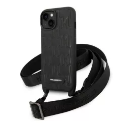   Karl Lagerfeld KLHCP14SSTMMK iPhone 14 6,1" keménytok fekete Monogram plakett Logo szíj