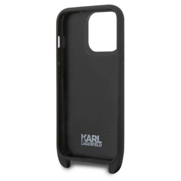 Karl Lagerfeld KLHCP14XSTMMK iPhone 14 Pro Max 6,7" keménytok fekete Monogram plakett Logo szíjjal